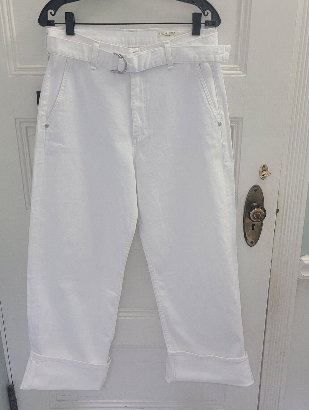 NWT Rag & Bone The Andi Belted High Rise Ankle Wide Leg Jeans Optic White Sz 30 - Picture 12 of 13